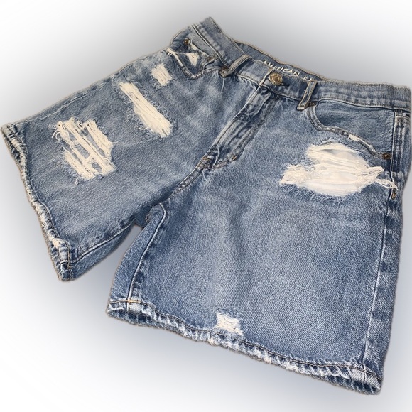 American Eagle Outfitters 90s Boyfriend Denim Shorts Blue Distressed Jean 8 Mom - Picture 10 of 14